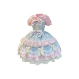 Синий Розовый JSK + Белая Рубашка + Шляпа + Спина Бант