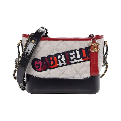 CHANEL Gabrielle Twill Мягкая Шерстяная Телячья Кожа Сумка через плечо Сумка через плечо Маленькая Женская Серый