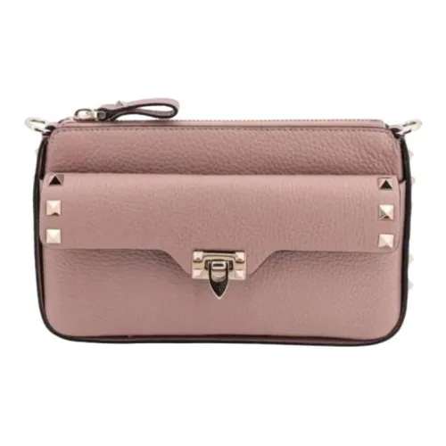 Valentino Rockstud Телячья кожа с текстурой клатч на одно плечо и через плечо женский бежевый розовый