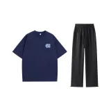 Темно-синий синий топ + черные штаны