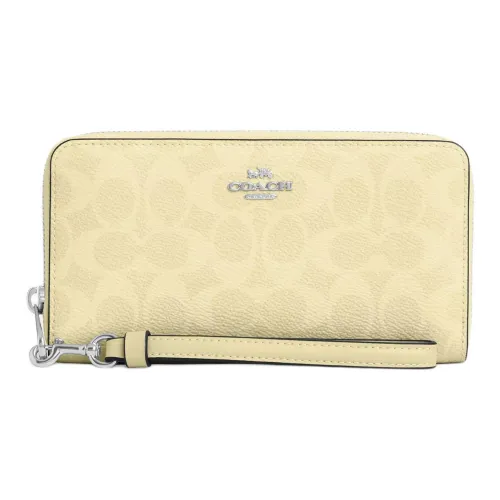 COACH Zip Around Покрытый холст Кошелек Маленький Женский Серебряный и Сухой Трава