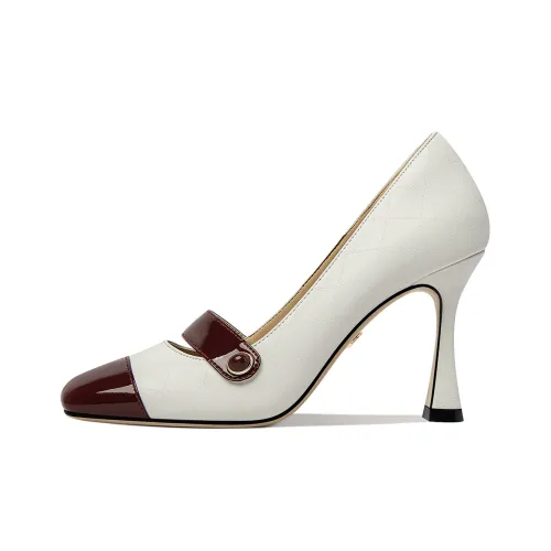 Lily Wei Карамель Молочный Кофейный Узкий Каблук Туфли Мэри Джейн Женские Белые