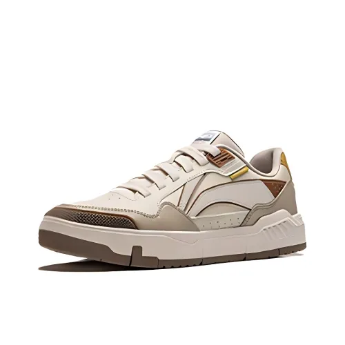 LiNing Common 80s Slip-resistant Abrasion-resistant Low Top Skateboard Shoes Women's Beige Brown