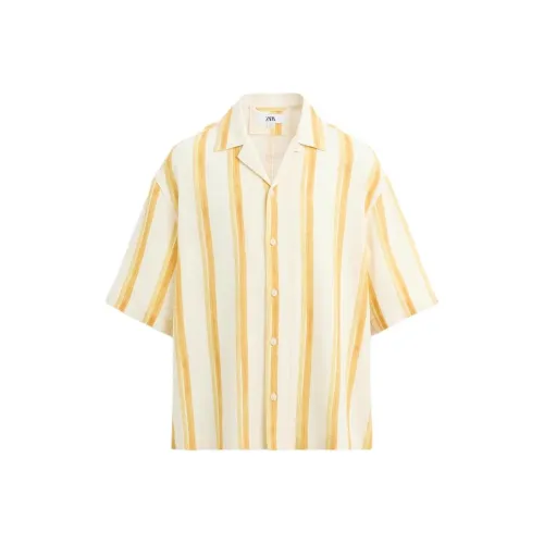 ZARA Light Beige Yellow Yellow Men's Shirts ZARA Светло-бежевые Желтые Мужские Рубашки