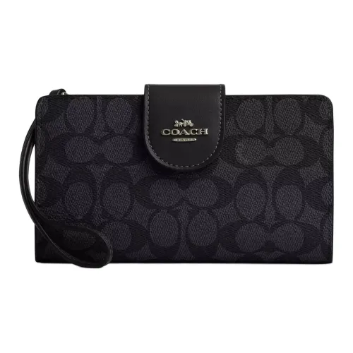 COACH Phone Покрытый холст Кошелек Маленький Женский Бронза Угольный Серый Черный