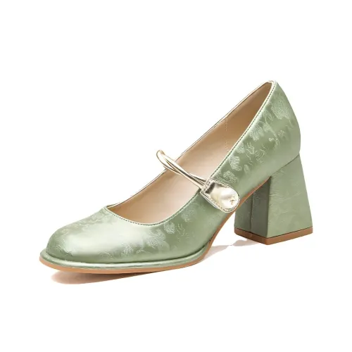 GOSO Грубый каблук Мэри Джейн обувь 6 см женская зеленый