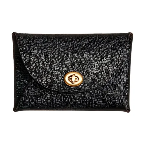 COACH Pouch Галечная кожа Сумка Клатч Монета Кошелек Средний Женский Черный