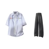 Синий Белый Полосатый + Черный Костюм Брюки