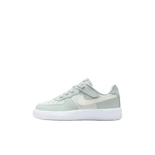 Nike Air Force 1 Slip Resistant Abrasion Resistant Низкий Топ Скейтбординг Кроссовки Свет Серебряный Ель Белый Холст Детский