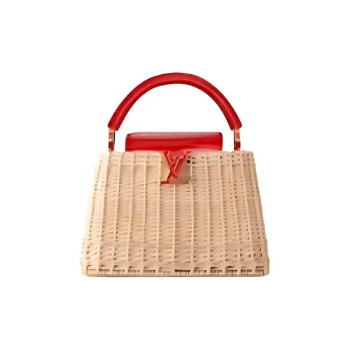 LOUIS VUITTON Capucines Вязаные ткани Дизайн Сумка Маленькая Женская Красная и Бежевая