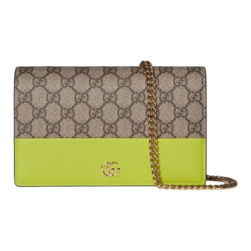 GUCCI GG Marmont Кожа Кошелек Сумка через плечо Женская Бежевая и Ярко-зеленая