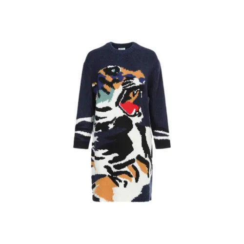 KENZO Темно-синий Женские Длинные Платья с Рукавами