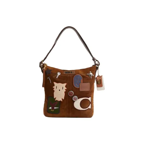 COACH Duffle Замшевая Сумка через плечо Средняя Женская Темно-Коричневая