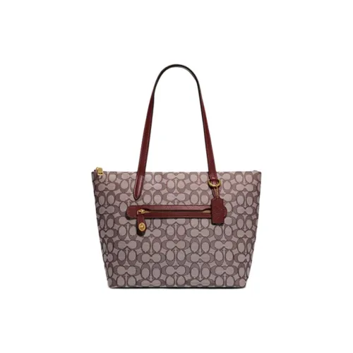 COACH Taylor Холст и Кожаная Сумка-тоут Сумка для покупок Сумка через плечо Женская Бургунди Цвет вишни Темно-красный