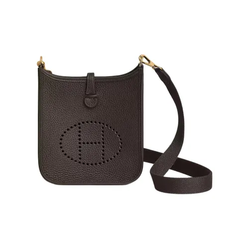 HERMES Evelyne Clemence Кожа Плечевая Сумка Женская Темно-Коричневый