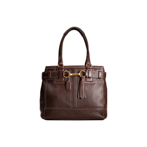 COACH Hamptons Litchi Grain Leather One Shoulder Bag Large Women's Dark Brown