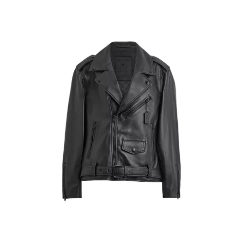 COACH SS25 Кожа Куртка Унисекс Черный