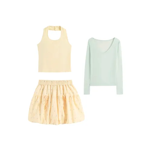 HeartyBite Цвет изображения Юбка-тюльпан + Желтая майка + Зеленый COVER UP Женские комплекты с юбкой