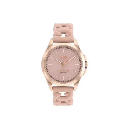 COACH Женские часы Кварцевый механизм Резиновый ремешок 34 мм Розовый циферблат Часы