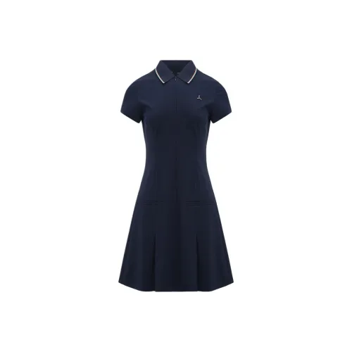 LI NING 1990 Gold Medal Collection Короткий рукав Платье Женское Темно-морская синь