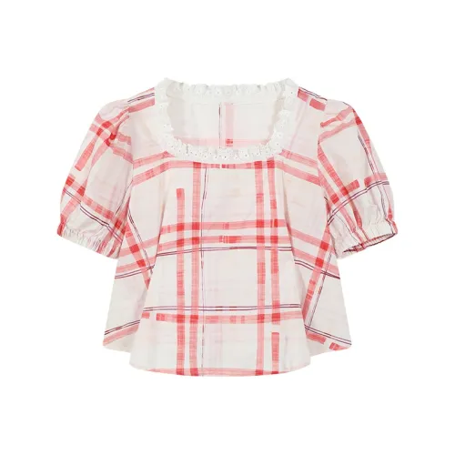 AooRaa Красная клетка Женские футболки