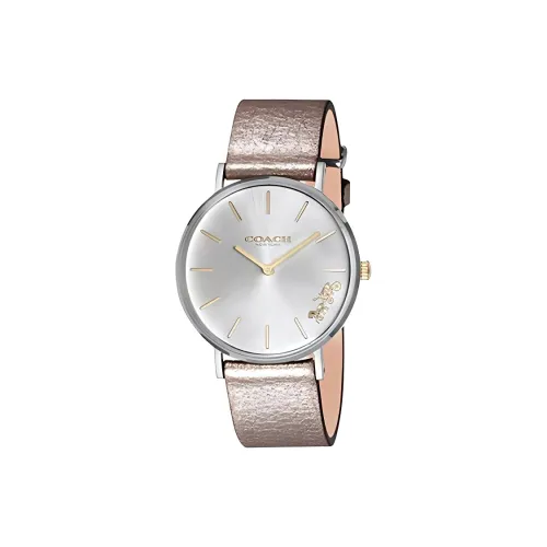 COACH Наручные часы Кварцевый механизм Кожаный ремешок 36 мм Серебристый циферблат Женские часы