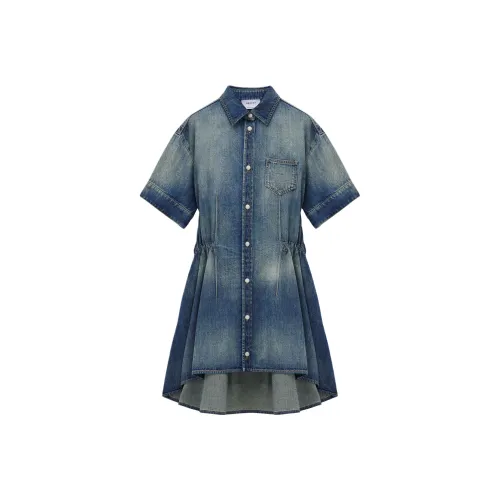 Alexander McQueen Индиго Stonewashed Женские Платья с Коротким Рукавом