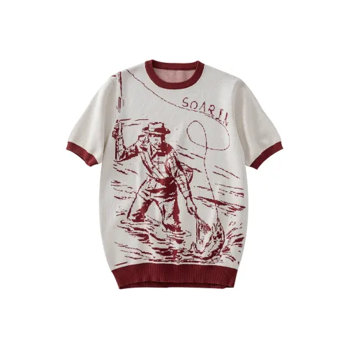 SOARIN YUPPIE Тисненый Коричневый с Узором Мужская T-Рубашка