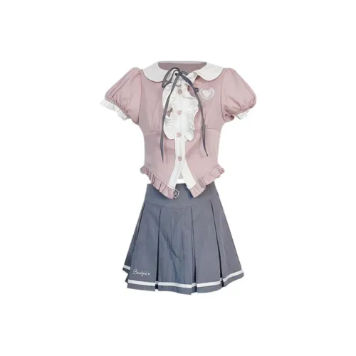 DANCANG Топ с рукавами-буф и серая юбка с оборками HIGH RISE комплект женской одежды