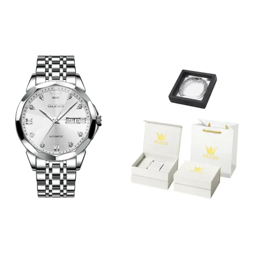 OLEVS Механический механизм ремешок из нержавеющей стали мужские часы белый циферблат