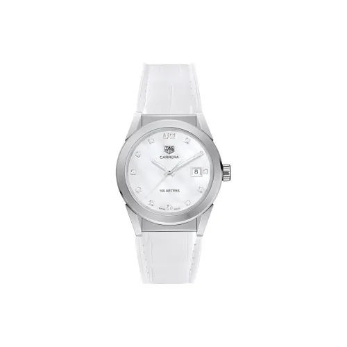 TAG HEUER Carrera Collection Кварцевый механизм Женские часы 36 мм Белый циферблат Корпус из нержавеющей стали Резиновый ремешок