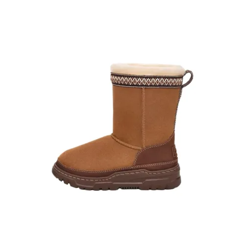 UGG CLASSIC SHORT Противоскользящие устойчивые к истиранию высокие детские повседневные туфли коричневые