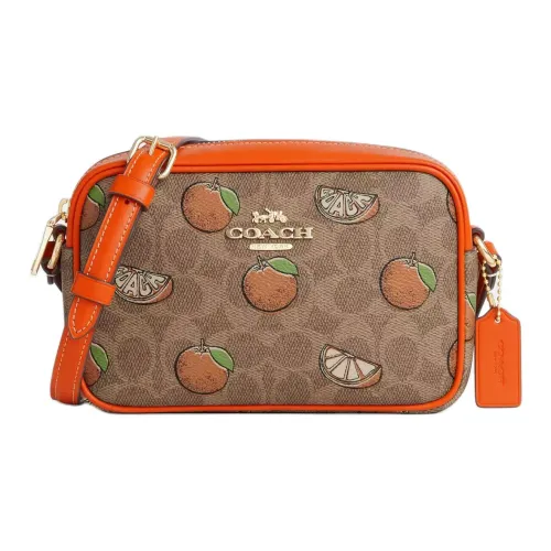 COACH Jamie Покрытый холст Camera Сумка Сумка через плечо Маленькая женская золотая и коричневая