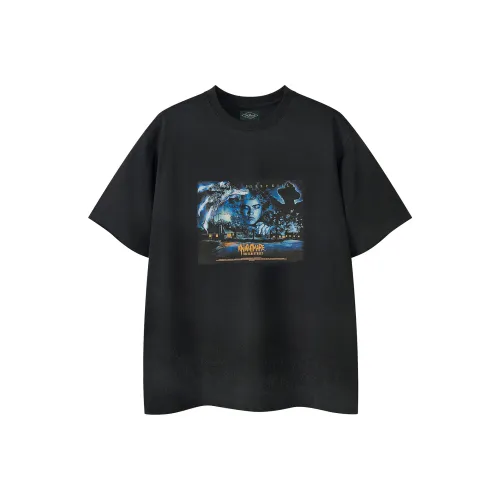 714STREET Luxury Streetwear Круглый вырез Короткий рукав Т-рубашка Тяжелый 250г Хлопок 100% Унисекс Черный