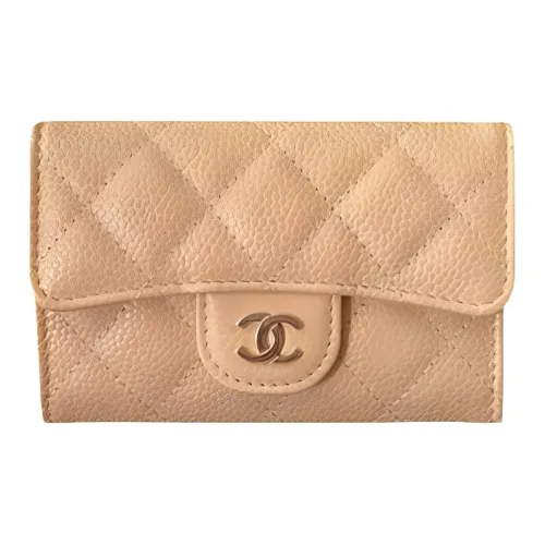CHANEL Classic Flap CF Litchi Grain Коровья кожа Монета Кошелек Кошелек Держатель для карт Женский Бежевый