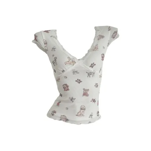 UYH Щенок Цветочный Женские Футболки