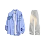 Светло-синие штаны с полосами + бело-серые штаны Фотиния