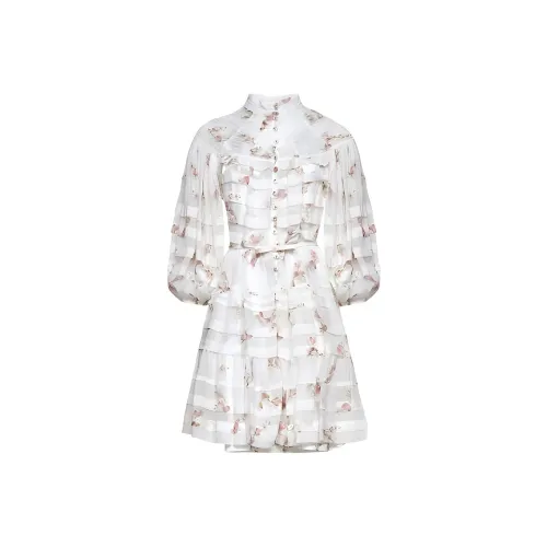 Zimmermann Белое Женское Короткое Платье с Рукавами