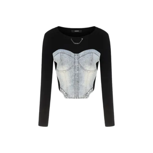 GIMING Синий+Черный Женские Короткие Топы