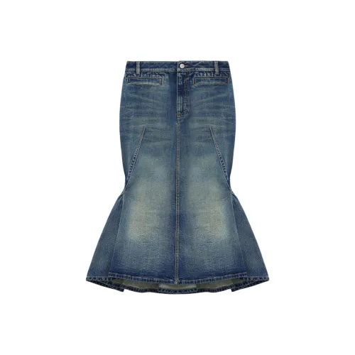 Alexander McQueen SS25 Denim Long Skirt Women's Blue
