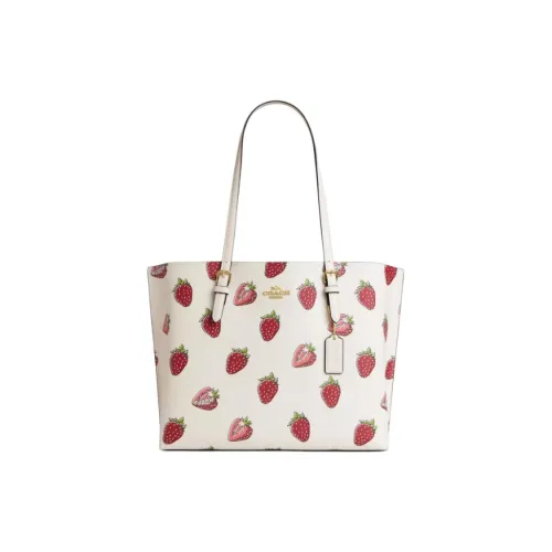 COACH Mollie Покрытый холст Тоут Сумка Сумка для покупок Сумка на плечо Большая Женская Мел Белый