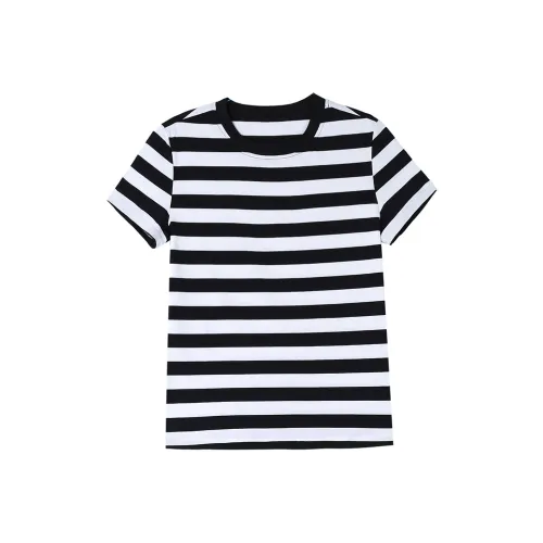 MUQINGQING Черно-белые полосы Женские T-рубашки