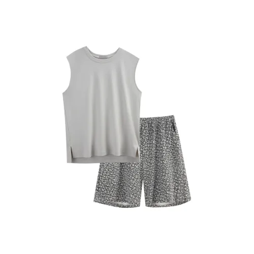 Same Language Simple Серый · Черный и Белый Гранитный Узор Мужские Пижамные Комплекты