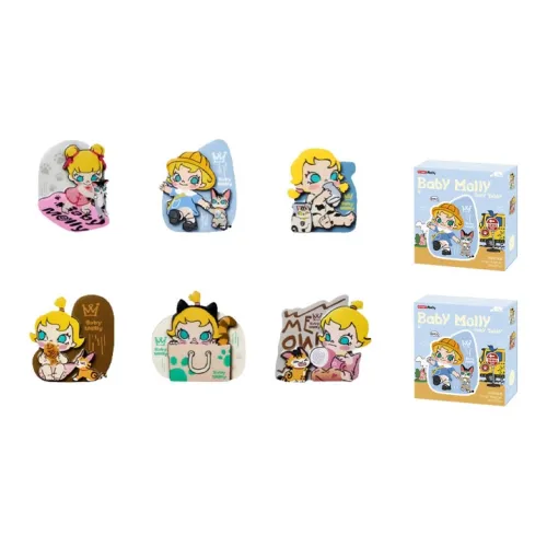 POP MART Коллаборация Edition Baby Molly Fun Collection Магнит для холодильника Слепые коробки Один Mystery Коробка Целая коробка 6 шт