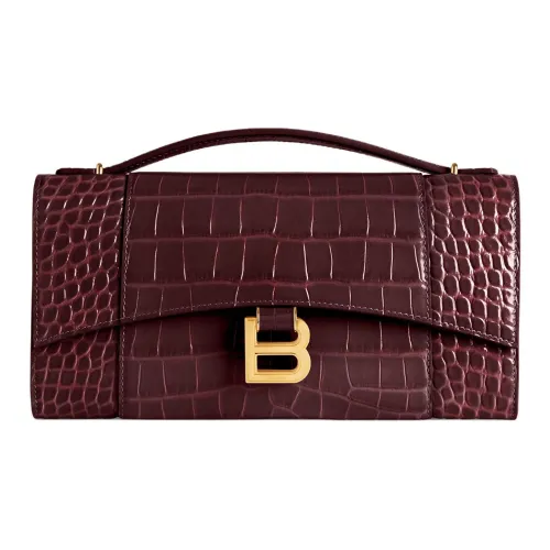 Balenciaga HOURGLASS Корова Кожа Ручная Сумка Одно Плечо Стандартная Женская Темно-Бордовый