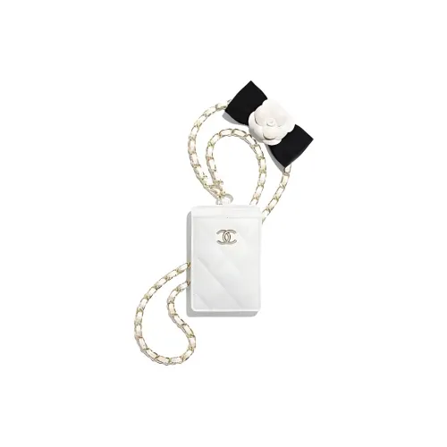 CHANEL Lambskin Necklace Pouch Women's White