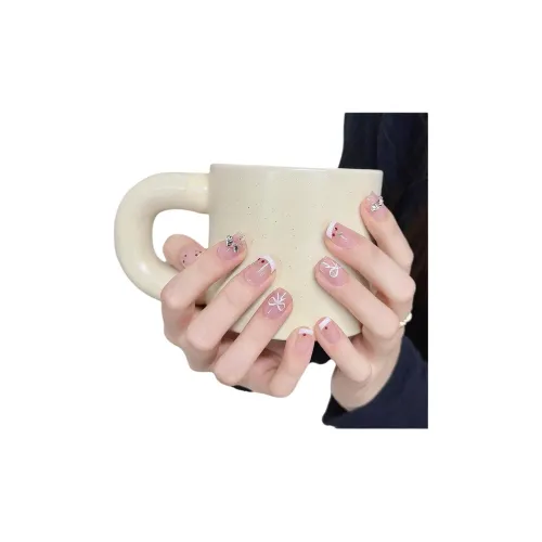 Rui Jin Осветляющий Премиум Бант Красный Вишня Ручная работа Искусственный Ногтей Короткий Светлый Однотонный