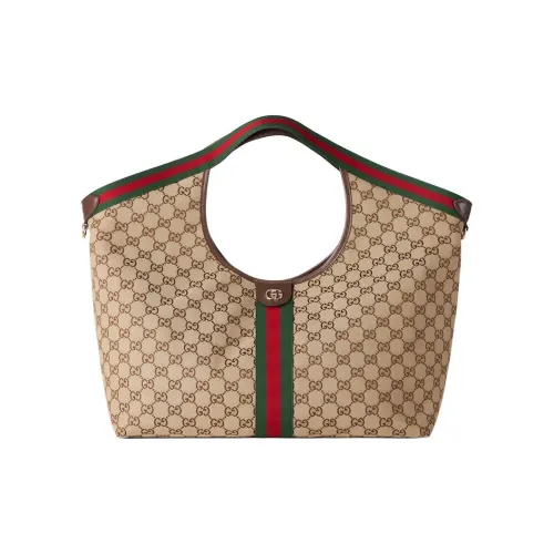 GUCCI GG Canvas Tote Bag Shopping Bag Shoulder Bag Large Tote Bag Women's Beige Dark Brown