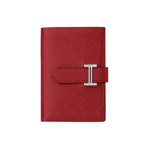 HERMES Bearn Mysore Шевро Кошелек Мини Женские Руж Casaque