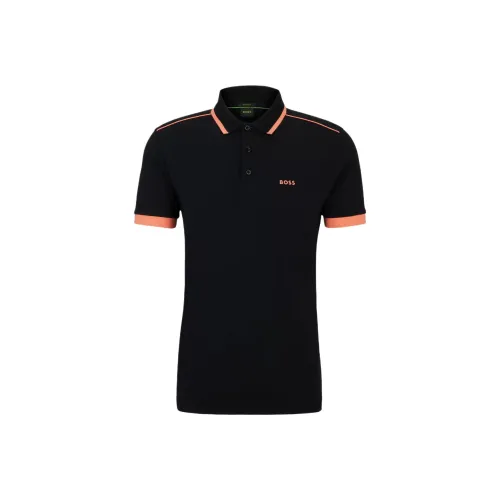 Hugo Boss Хлопок Пике Поло с Контрастными Полосами и Логотипом Polo Рубашка Мужская Черная